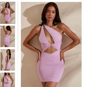 One Shoulder Cut Out Mini Dress in Pink